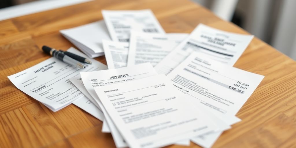 Documents et reçus pour frais déductibles sur une table.