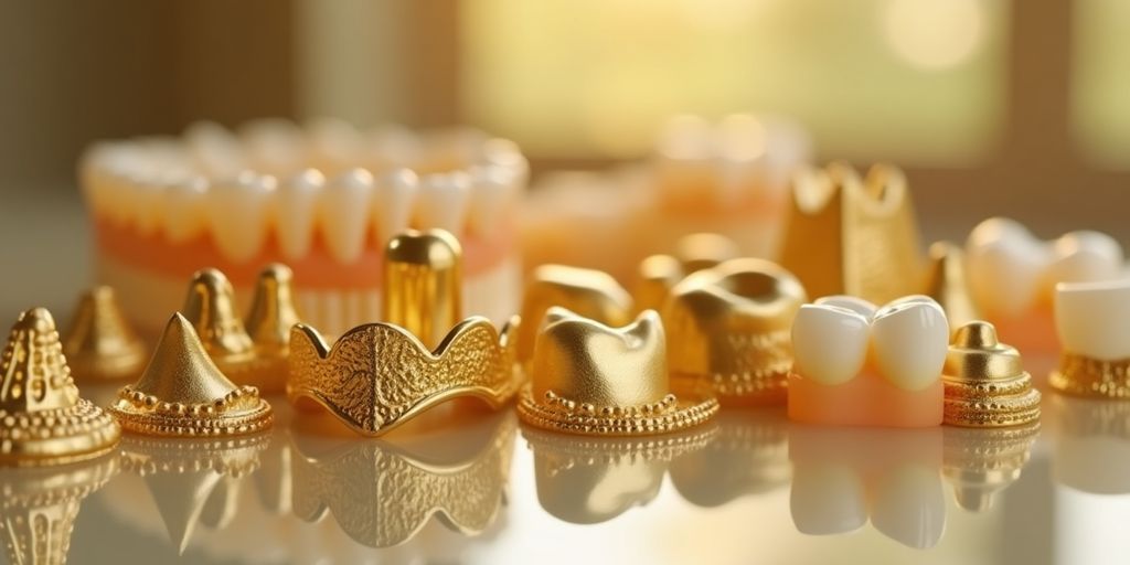 Collection d'or dentaire sur une surface réfléchissante.