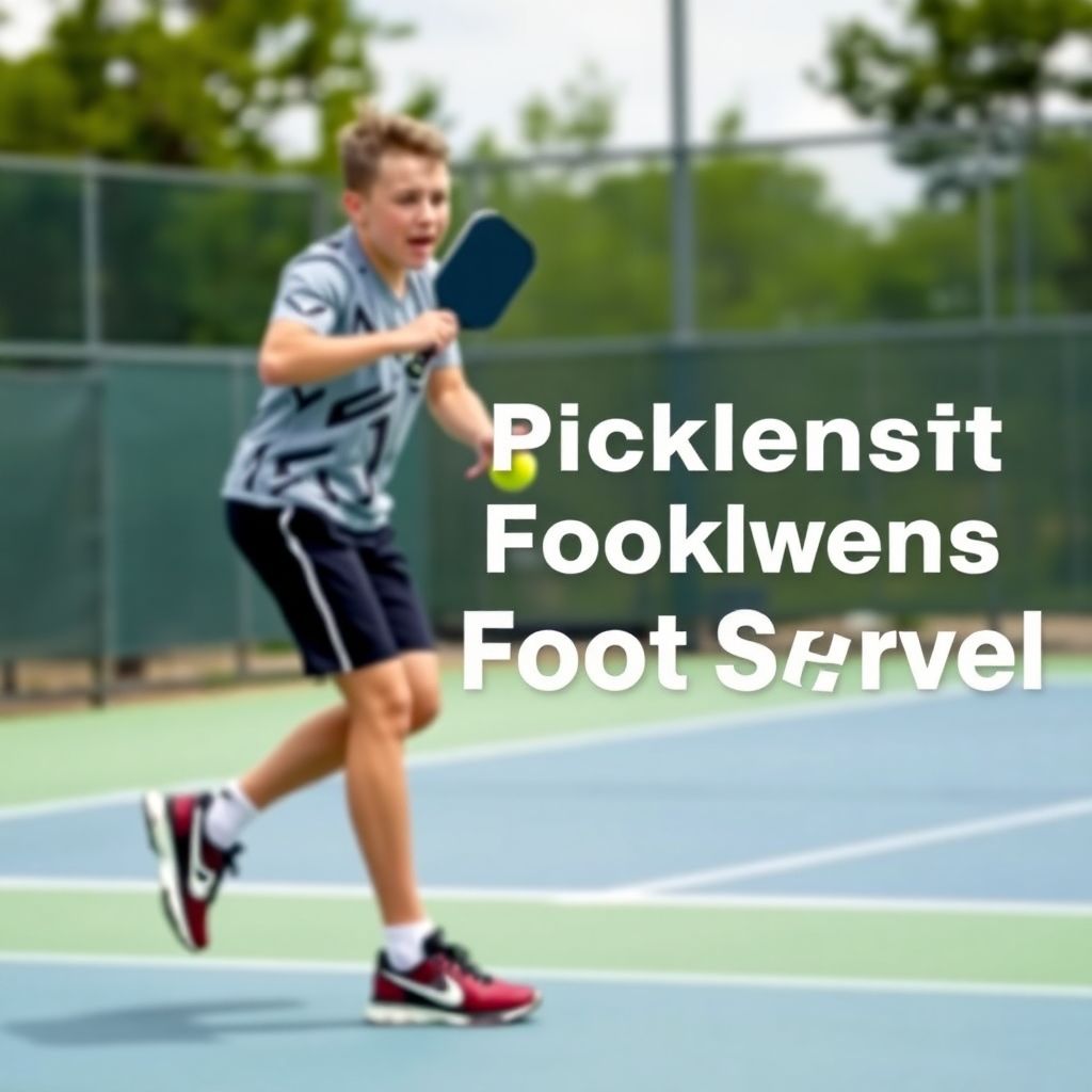 Player serving pickleball with precise footwork on court.