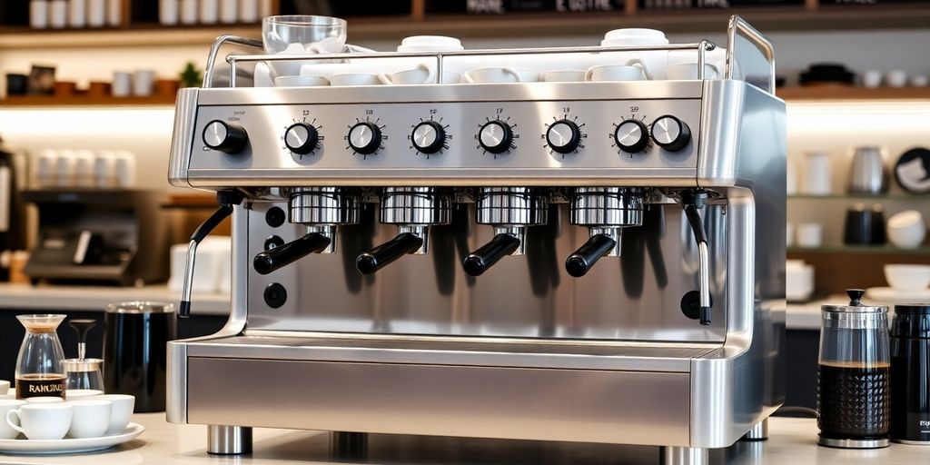 Rancilio Classe 9 coffee machine in a stylish cafe.