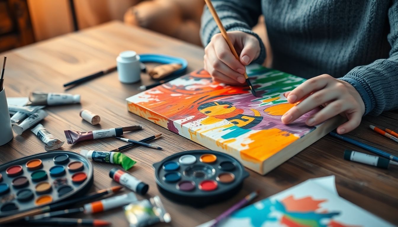 Person painting at home