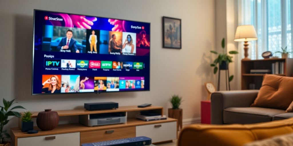 صورة لجهاز تلفاز حديث يعرض محتوى IPTV