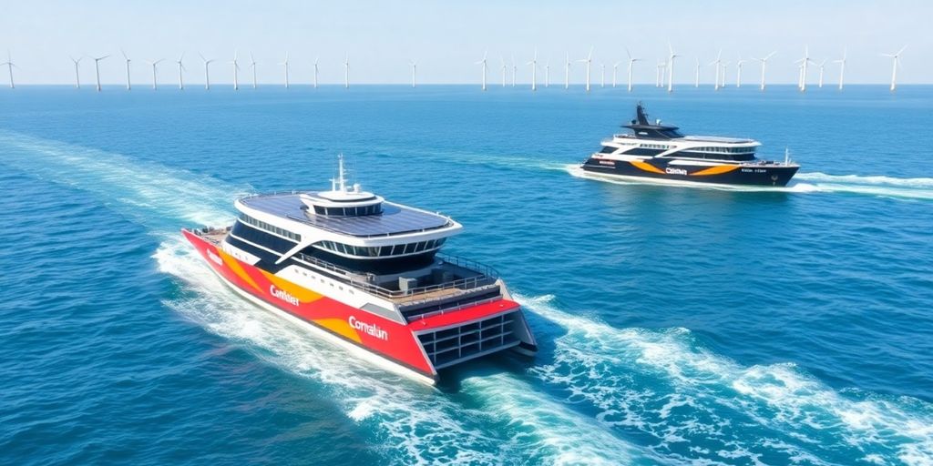 Advanced ships with renewable energy sources in calm waters.