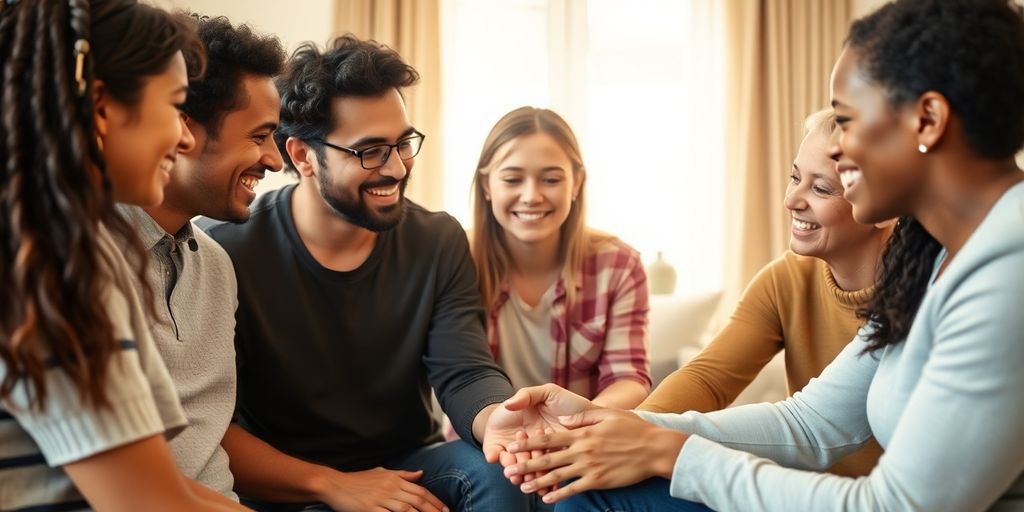 Family members connecting, supporting each other.