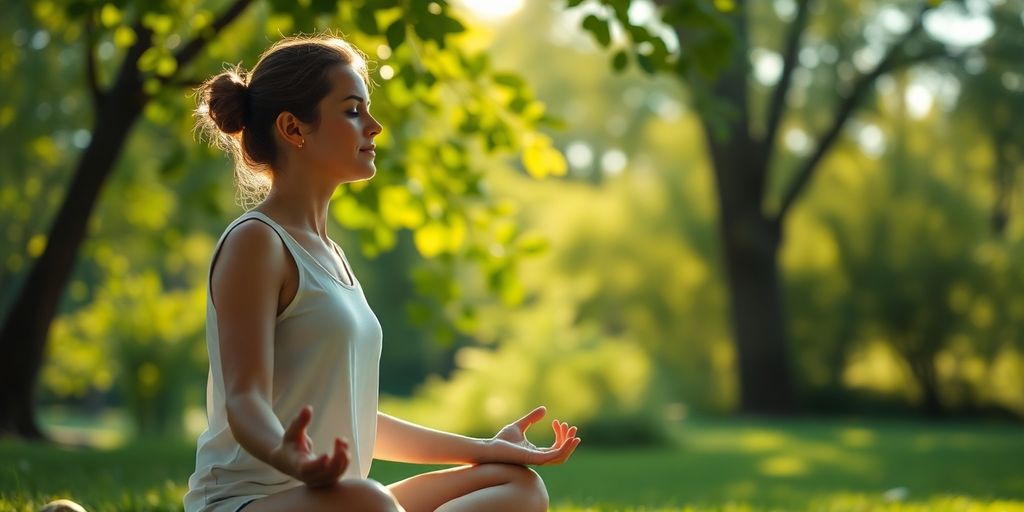 Person meditating in nature for anxiety relief.