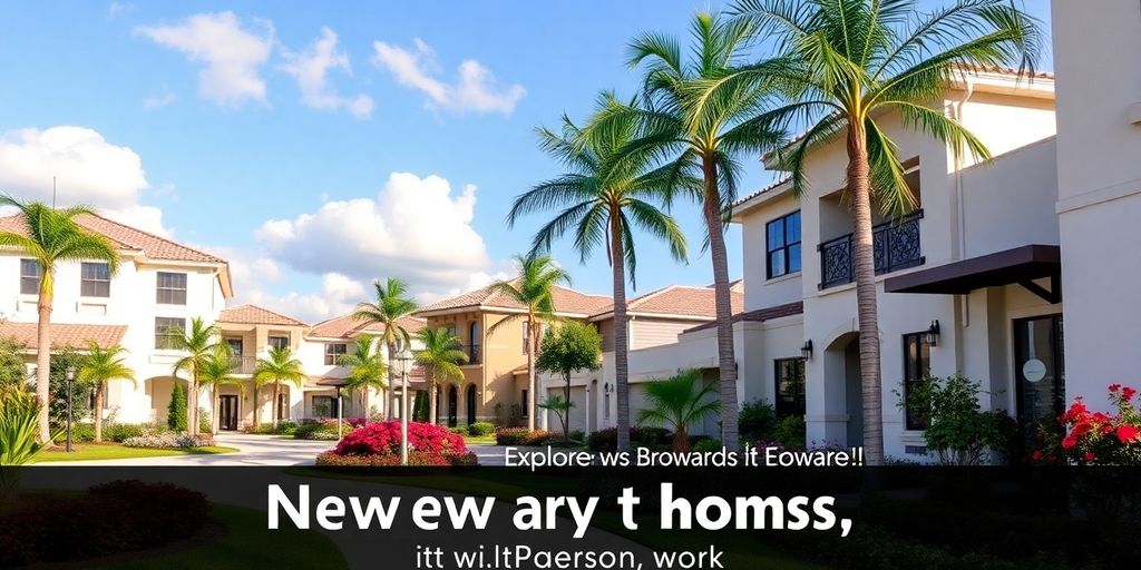 Vibrant Broward neighborhood with modern homes and palm trees.