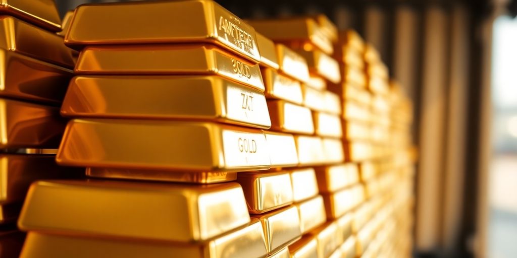 Des barres d'or empilées dans un conteneur.