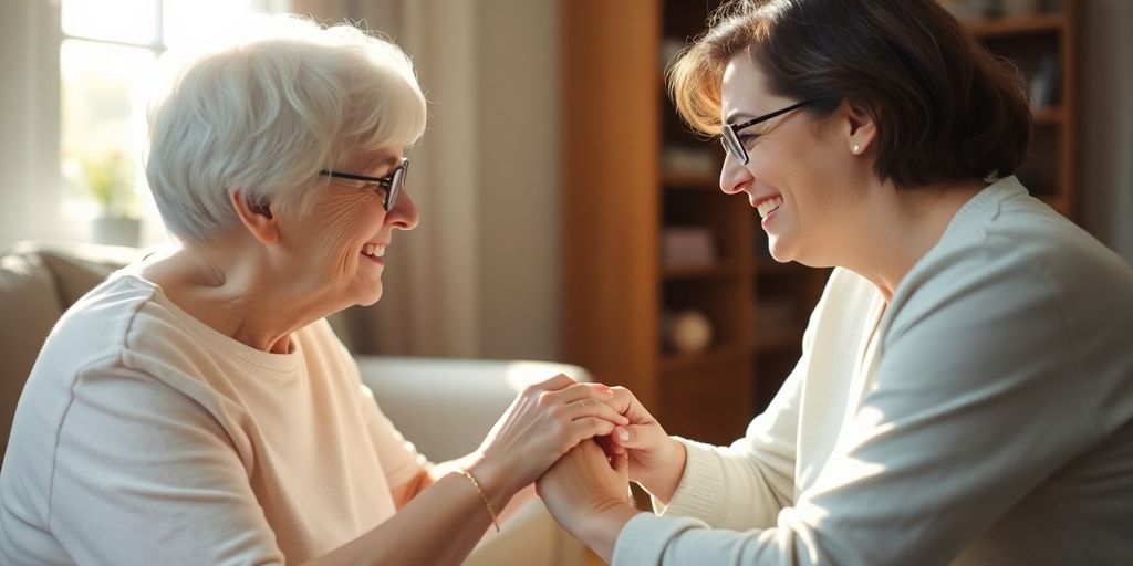Speech therapist helping patient at home.