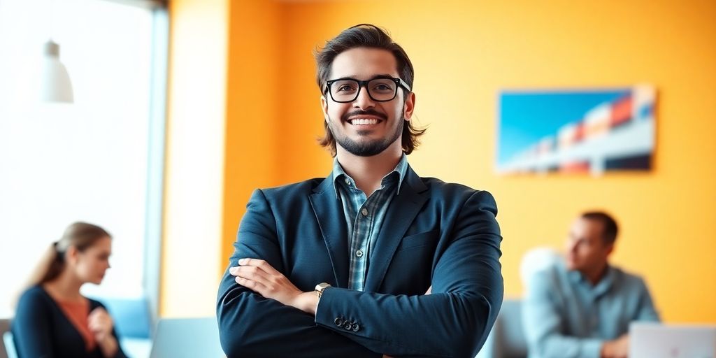 Confident shift leader engaging with team members in a workplace.