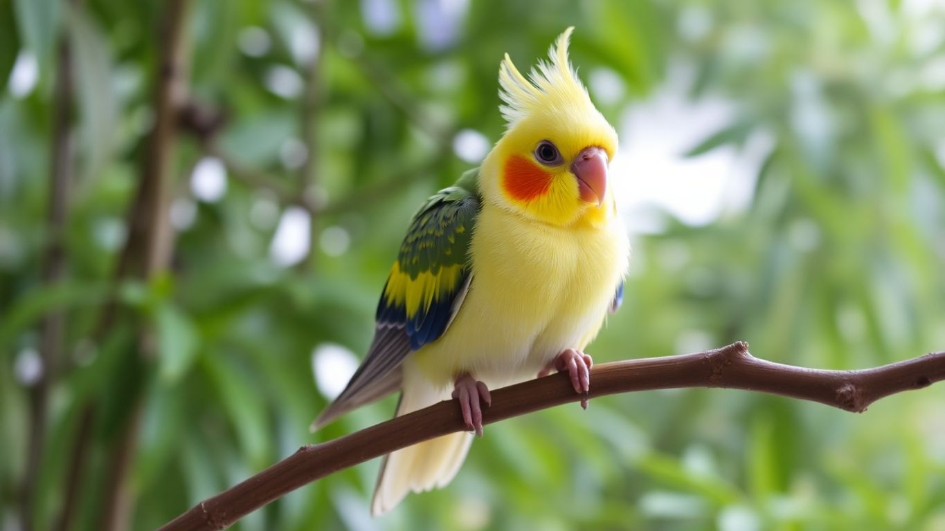 Calopsita colorida empoleirada em um galho.