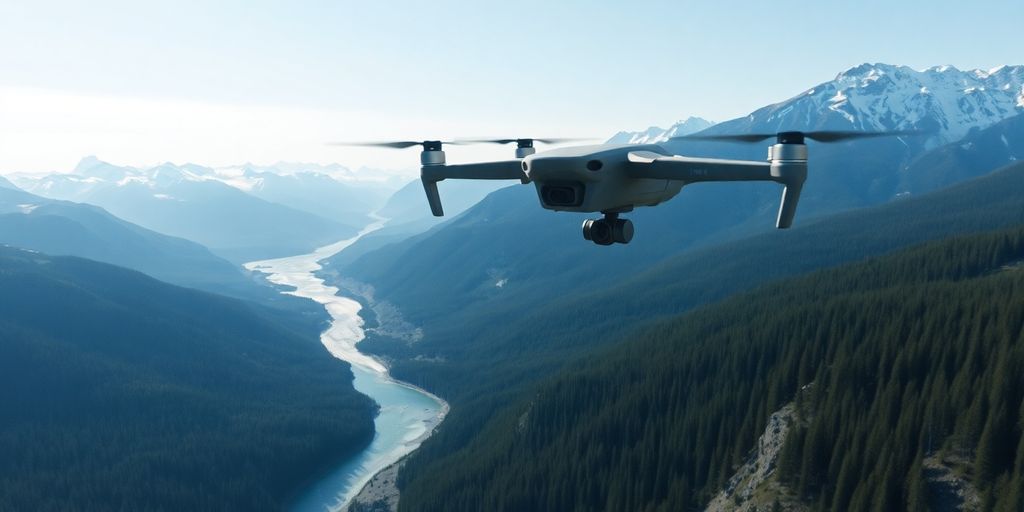 A Xag P100 Pro drone flying over Alaskan mountains.