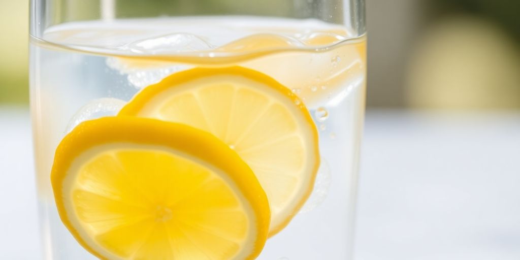 Water glass, lemon slices, healthy gut.