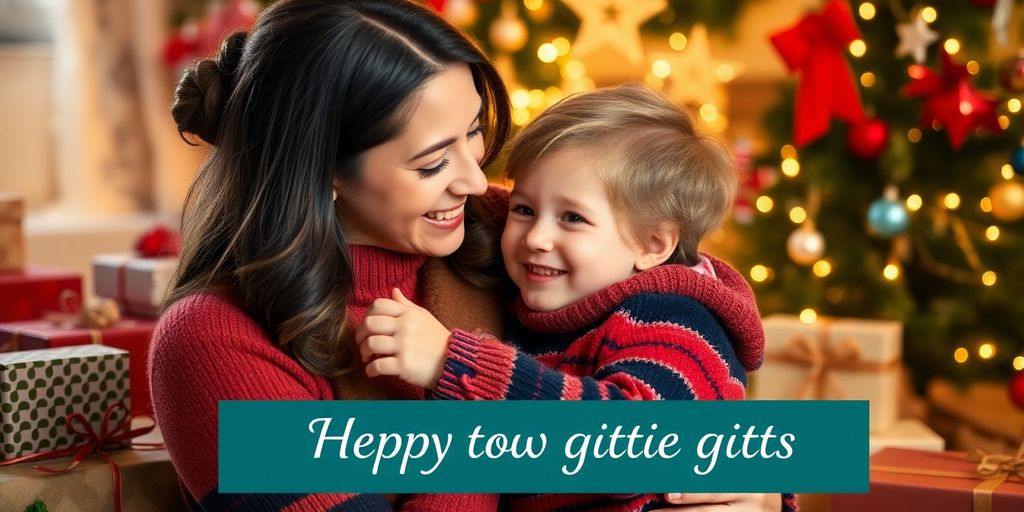 Mother and child sharing a joyful Christmas moment.