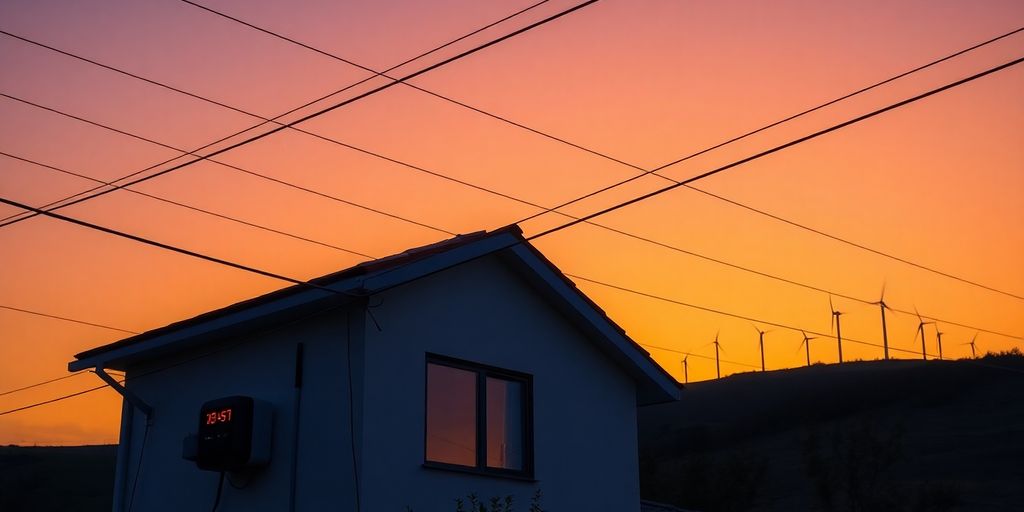 Haus mit Stromzähler und Stromleitungen
