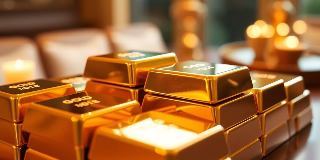 Des lingots d'or empilés sur un fond flou.