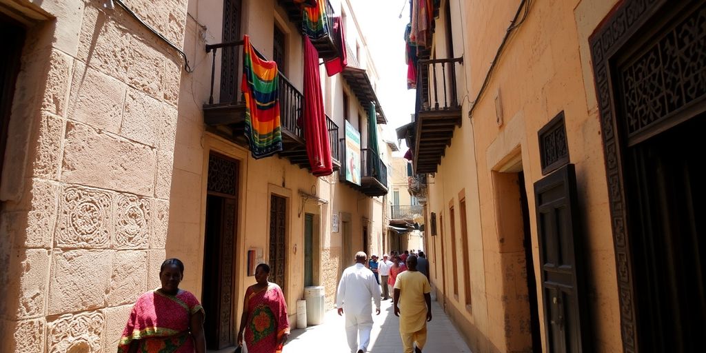 Historic Stone Town alleyway with ancient architecture.