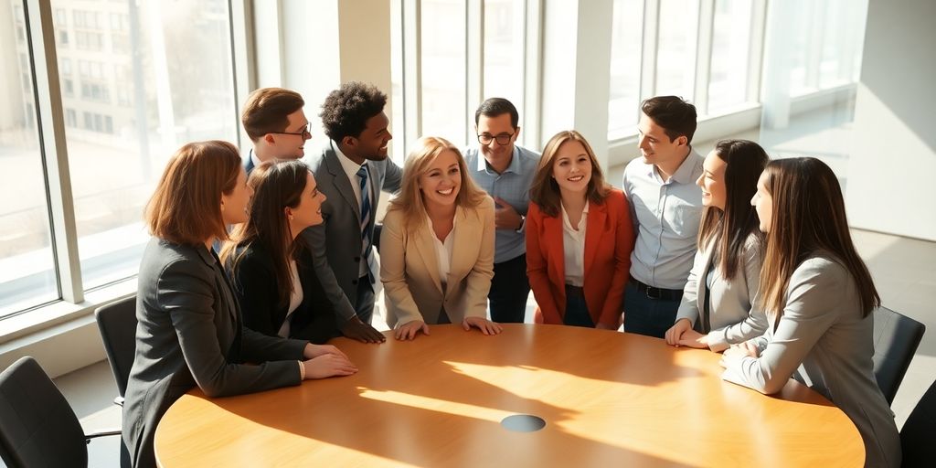 Team members collaborating closely, focused.