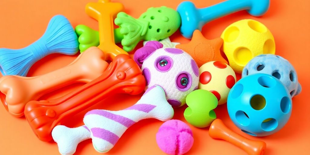 Variedade de brinquedos resistentes para cães que gostam de mastigar.