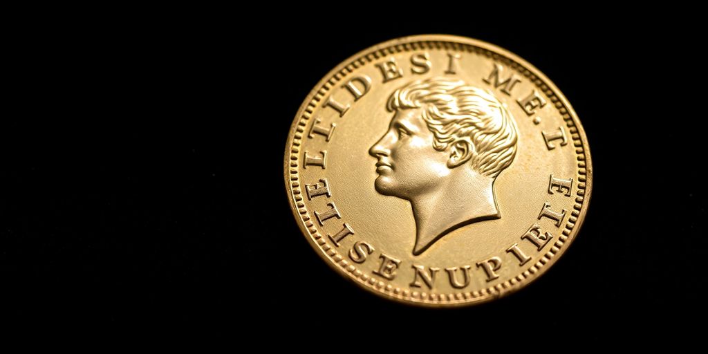 Une pièce de Napoléon en or sur un fond sombre.