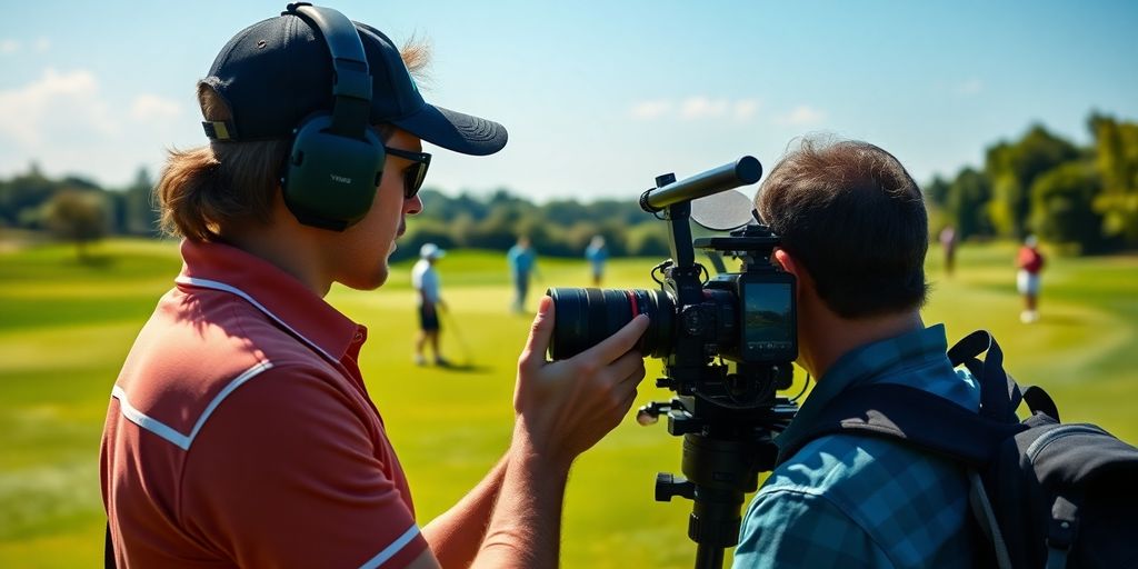 Golf journalist capturing action on the course.