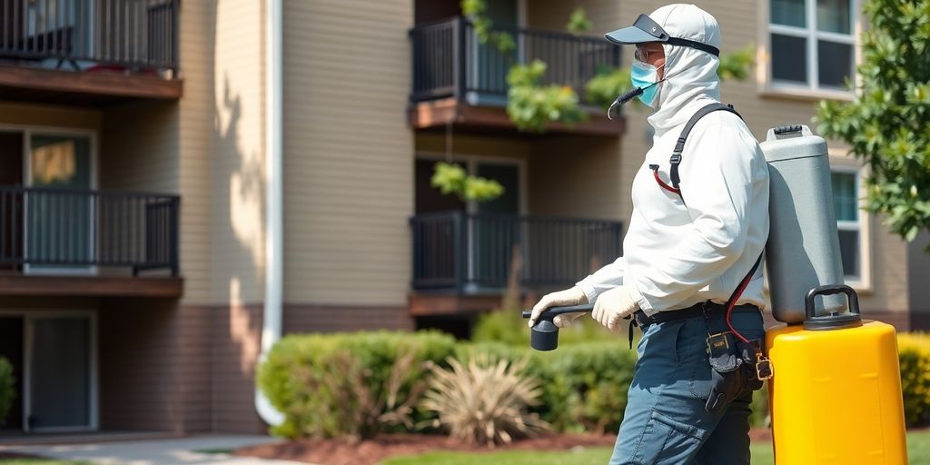 Tehnician in actiune la dezinsectie in apartamente.
