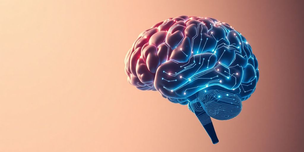 Illuminated brain with circuits, depicting AI and cognition.