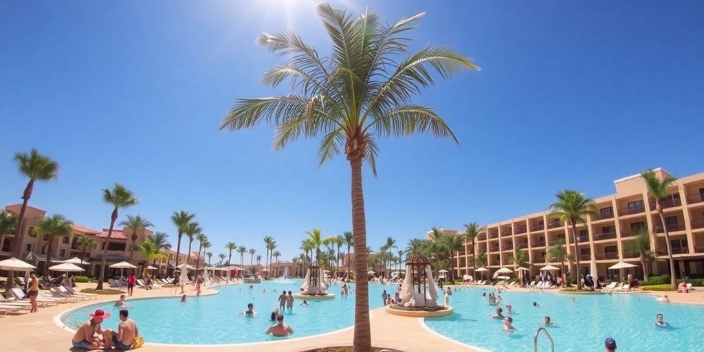 Área de piscina vibrante en Grand Fiesta Americana Los Cabos.