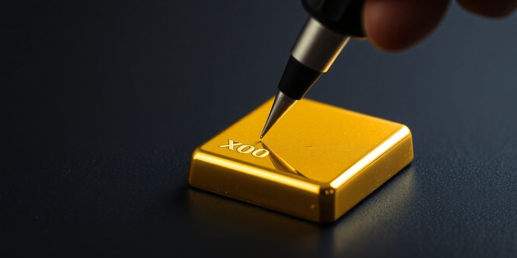 Lingot d'or avec équipement de test de pureté.