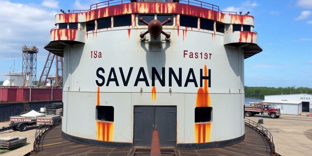Decommissioned nuclear ship SAVANNAH in preservation efforts.