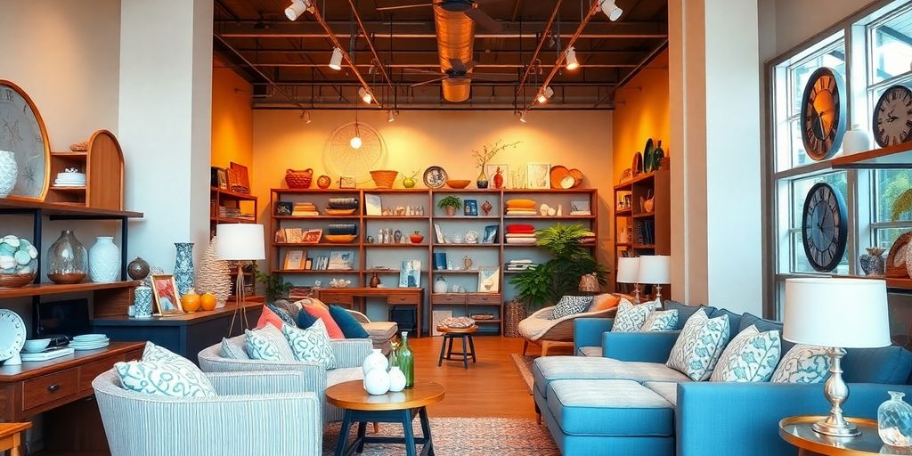 Colorful home goods displayed in an inviting store interior.