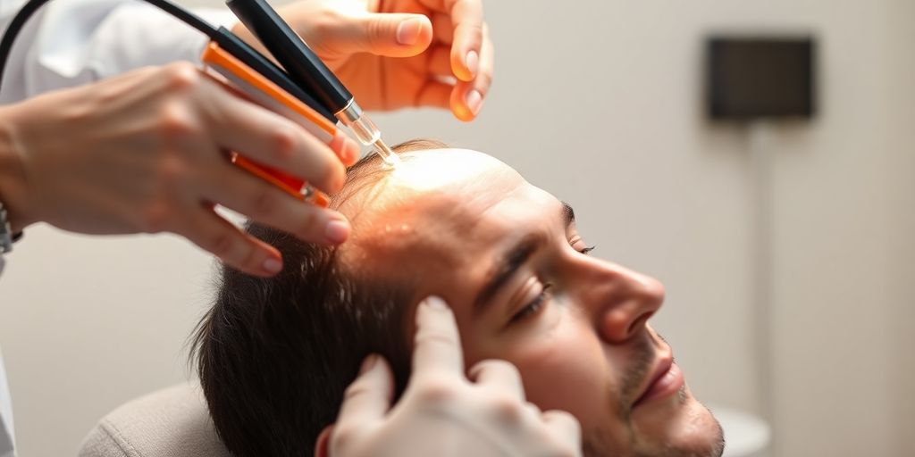 PRP hair loss treatment being applied to a scalp.