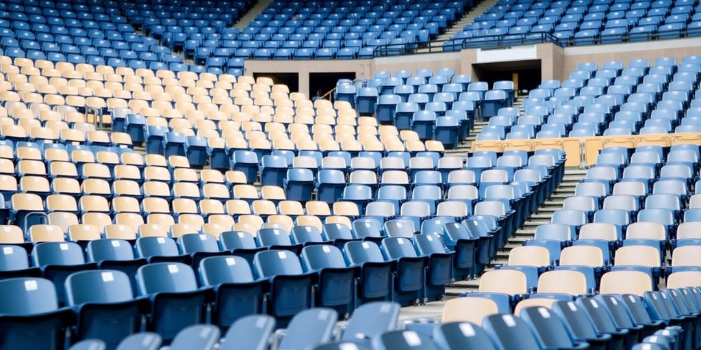 Detailed view of stadium seating with clear aisle markers.