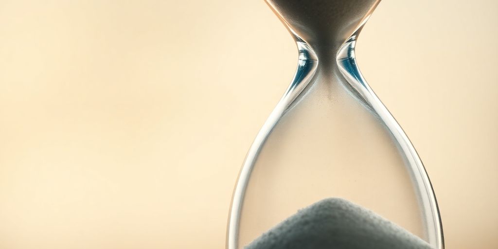 Close-up of an hourglass with flowing sand.