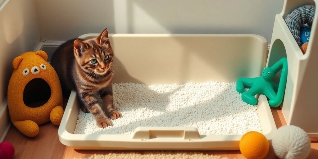 Clean litter box in a bright, cozy setting.