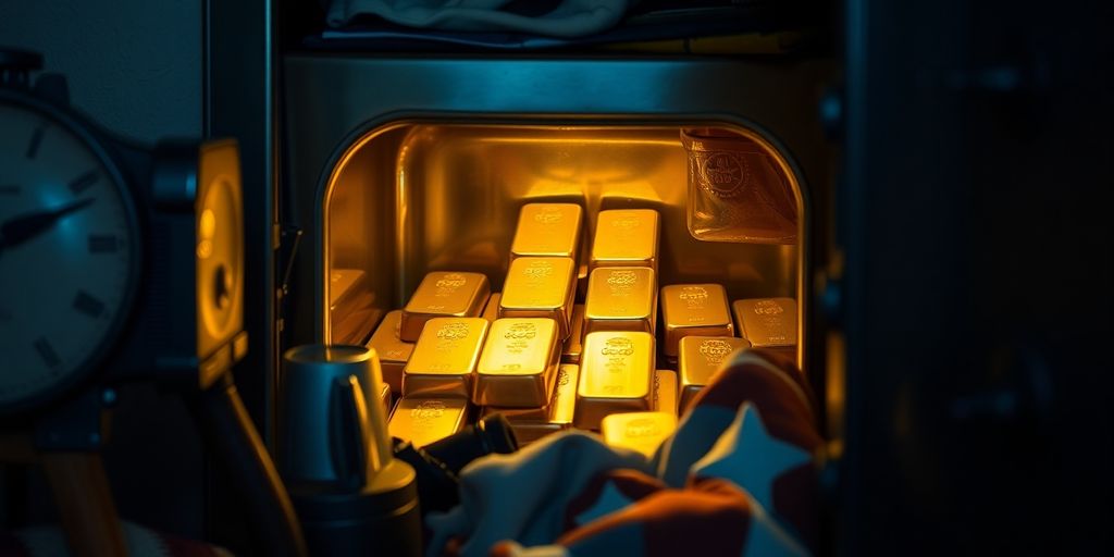 Un coffre-fort caché avec des barres d'or.