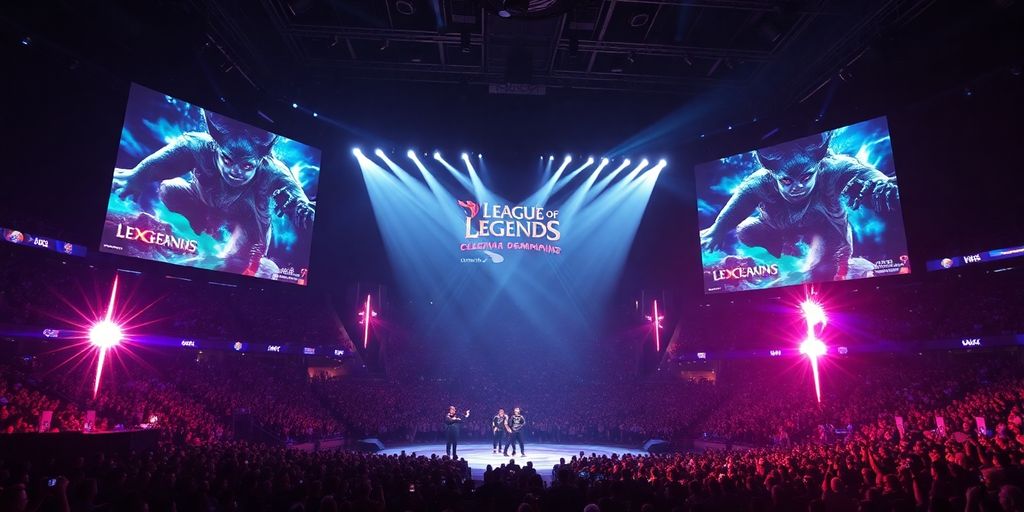 Epic esports arena filled with cheering fans.