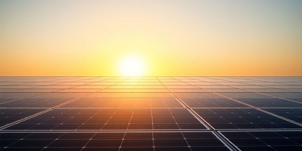 Panneaux solaires et soleil levant