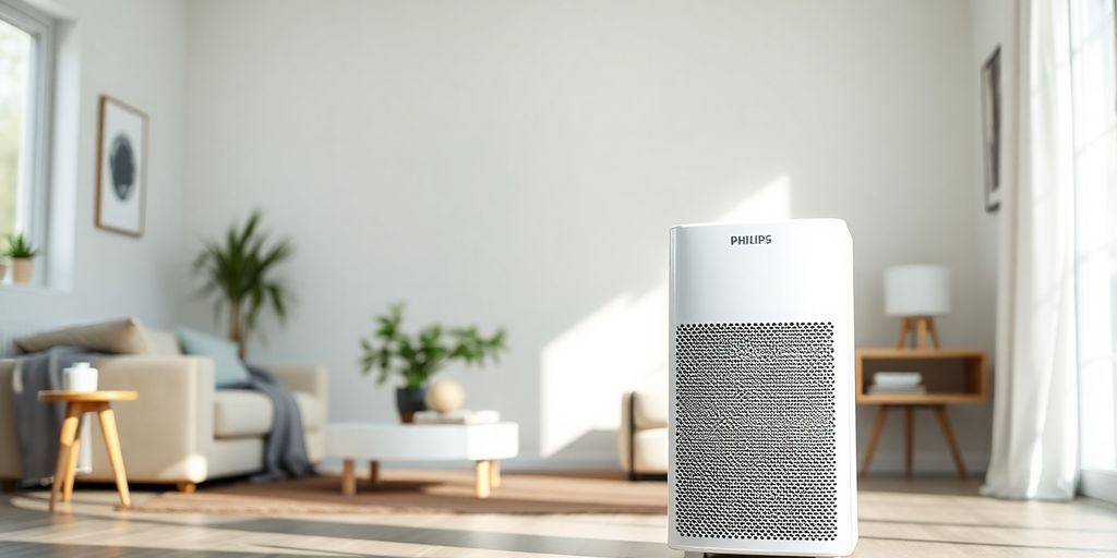 Philips Luftreiniger in modernem Wohnraum.