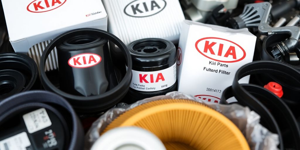 A collection of authentic Kia car parts.