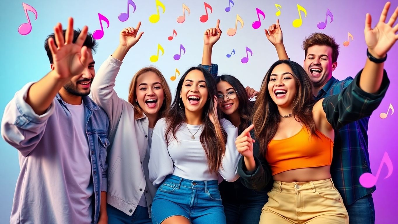 Energetic TikTok influencers creating content with vibrant colors.