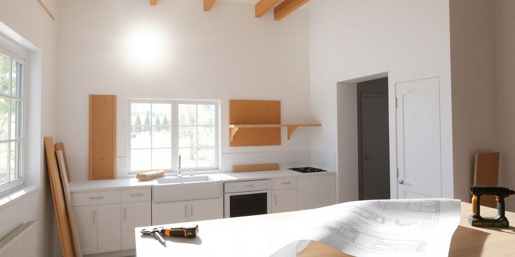 Home renovation in progress, modern kitchen.