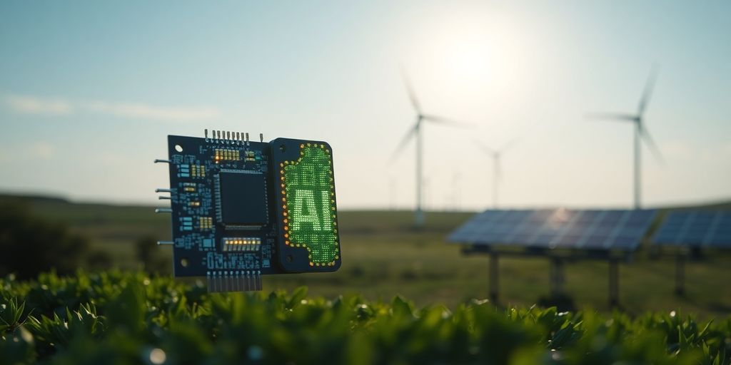 AI microchip, green energy, global climate.