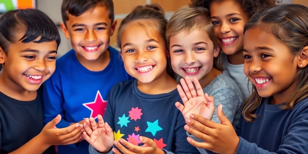 Children joyfully interacting with vibrant, colorful digital math games.