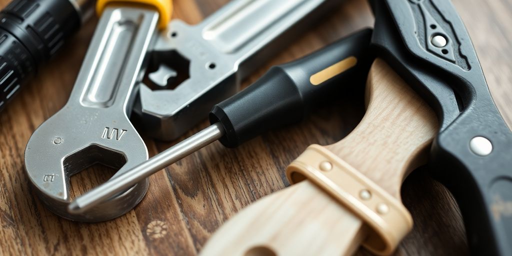 Close-up of household tools for maintenance tasks.