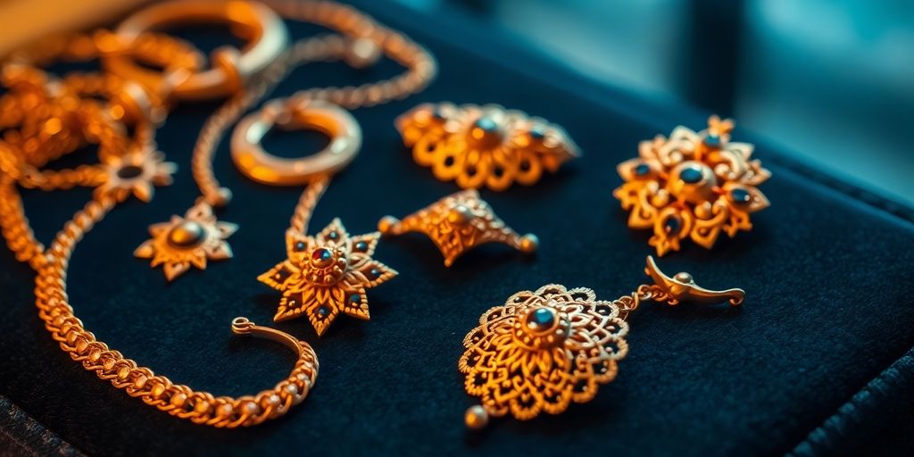 Bijoux en or vintage sur un fond en velours.