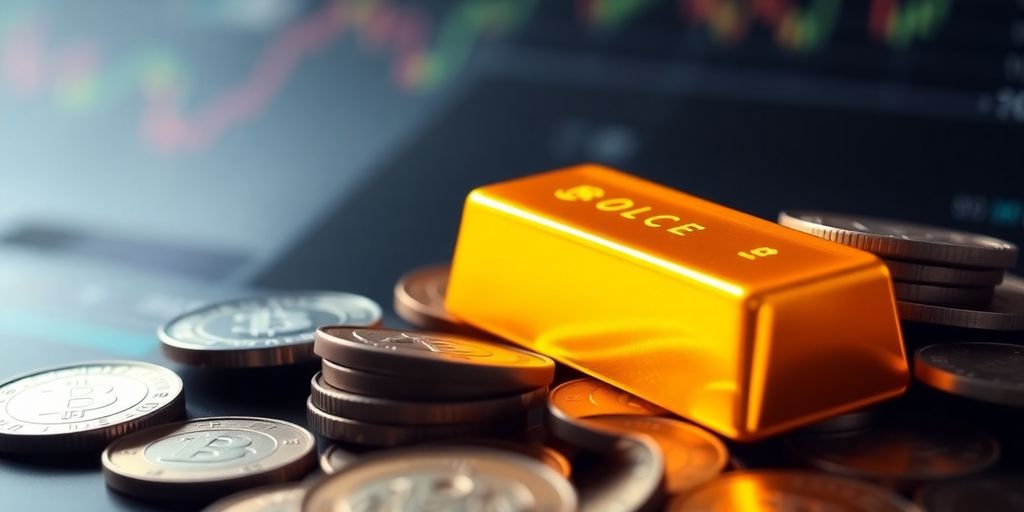 Barre d'or avec des pièces, évoquant la valeur financière.