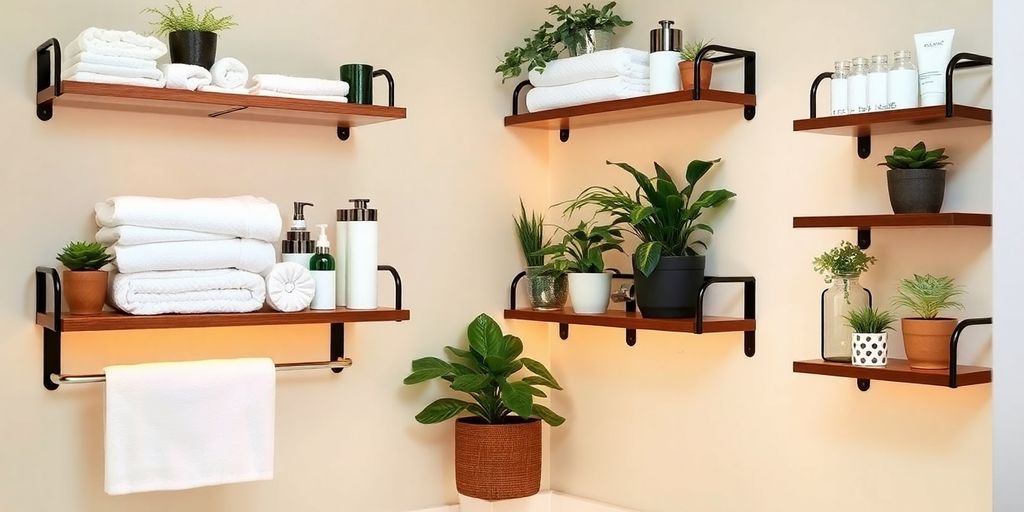 Kirkland's wall shelves in a stylish bathroom setting.