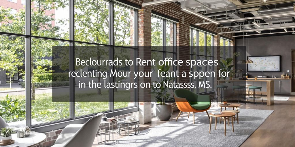 Modern office space in Natchez, MS with large windows.