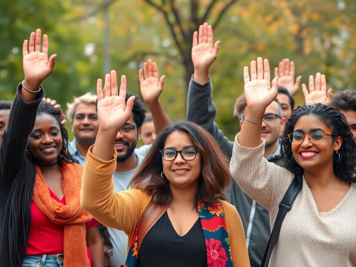 Oameni diversificați susțin drepturile minorităților.