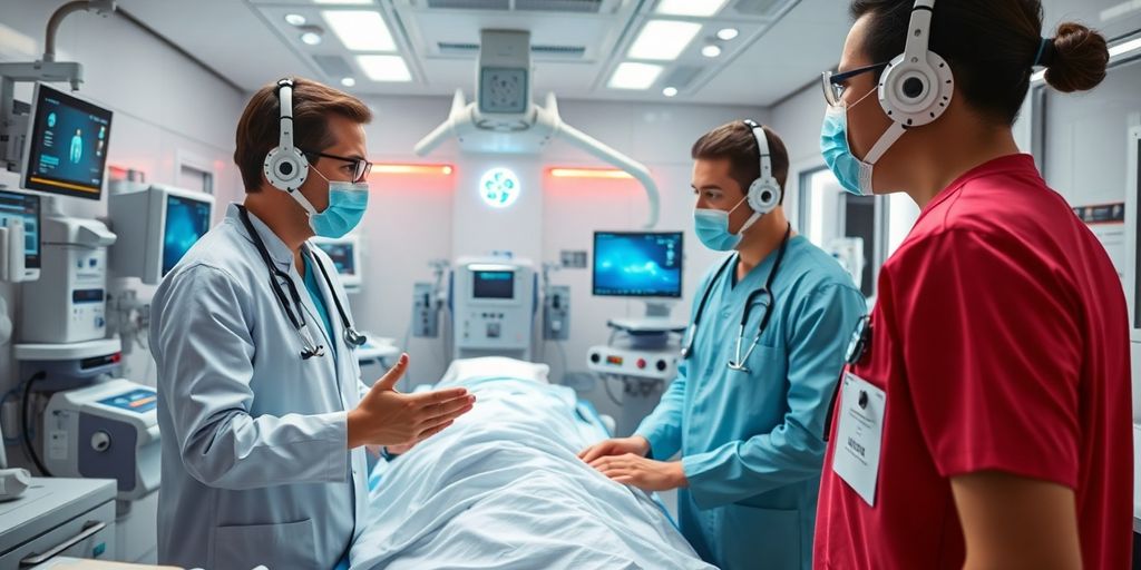 Medical team using AI in a busy emergency room.